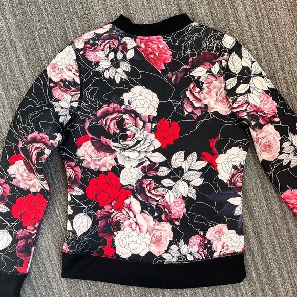 Last chance…Bebe Sport Jacket Black Floral Print Scuba Track Bomber Bling XS - Picture 3 of 7